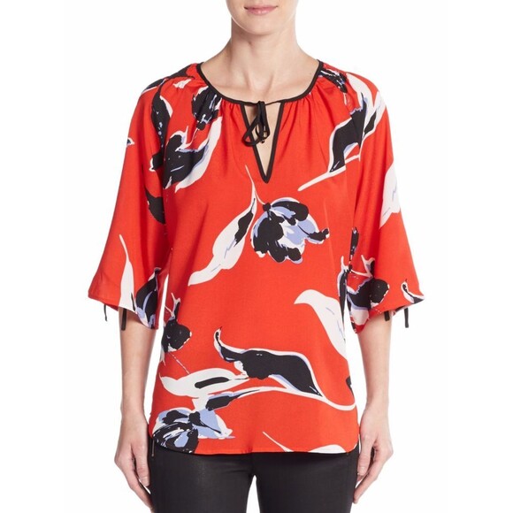 Yumi Kim Tops - NWT Yumi Kim Top SMALL Red Tulip Splash Keyhole Tie Pullover Blouse $158